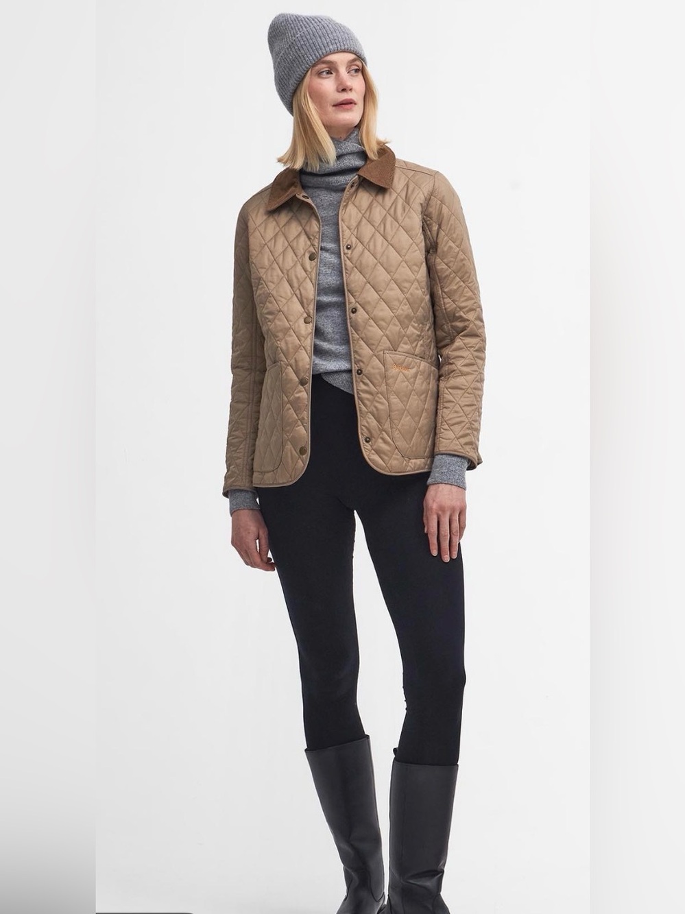 Hunter Quilted Beige Utility Jacket with Corduroy Collar